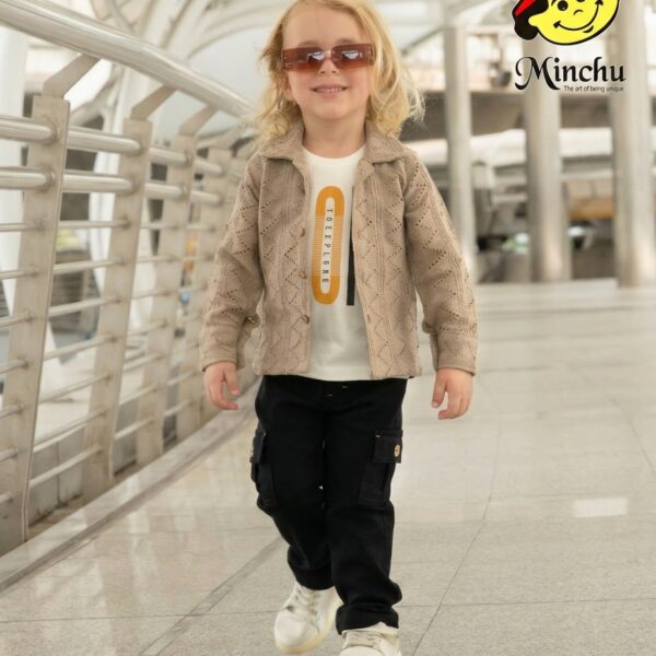Minchu Boys Black Boys Suit| Trendy Jacket, Printed T-Shirt & Cargo Pants Outfit  Style 4281