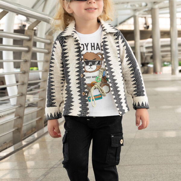 Minchu Boys Black Boys Suit| Trendy Jacket, Printed T-Shirt & Cargo Pants Outfit  Style 4281