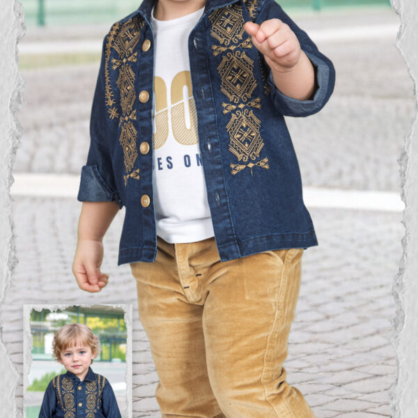 Minchu Boys Denim Co-Ord Set for 2 Year Old | Embroidered Jacket, T-Shirt & Pants Outfit