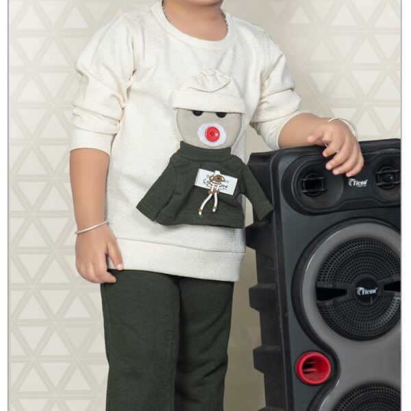 Minchu Boys Green Casual Co-Ord Set for 0–3 Years | Teddy Applique Sweatshirt & Jogger Pants Outfit
