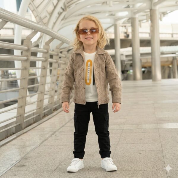 Minchu Boys Black Boys Suit| Trendy Jacket, Printed T-Shirt & Cargo Pants Outfit  Style 4281