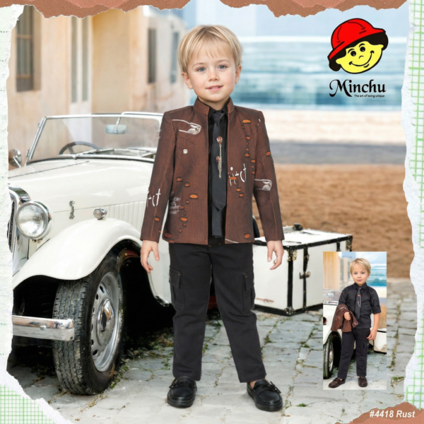 Minchu Boys Designer Blazer Set with Shirt & Pant – Premium Party Wear for Kids