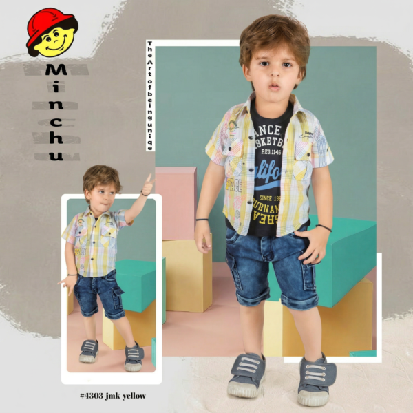 Buy Boys Printed Checked Shirt with Blue Denim Jeans Set (1–6 Years) | Casual Outfit