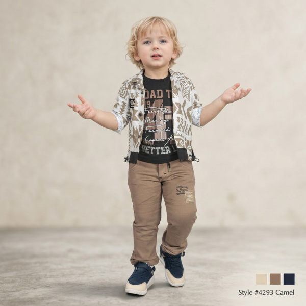 Minchu Boys Casual Co-Ord Set Size 1-8 years old  | Printed Shirt, T-Shirt & Pant Outfit for Kids