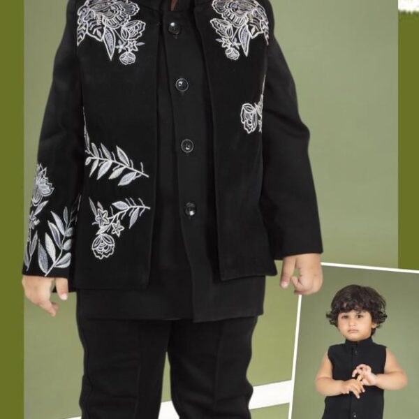 Minchu Boys Black Ethnic Suit – Designer Festive & Wedding Wear for Kids