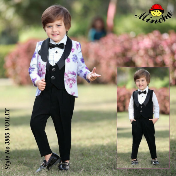 Minchu Boys 4-Piece Blazer Set | Blazer, Shirt, Jacket & Pant Party Wear Outfit