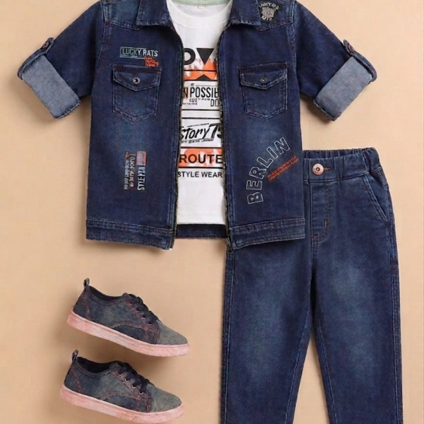 Minchu Boys Denim Co-Ord Set | Trendy Kids Casual Wear Outfit size 3-8 year old